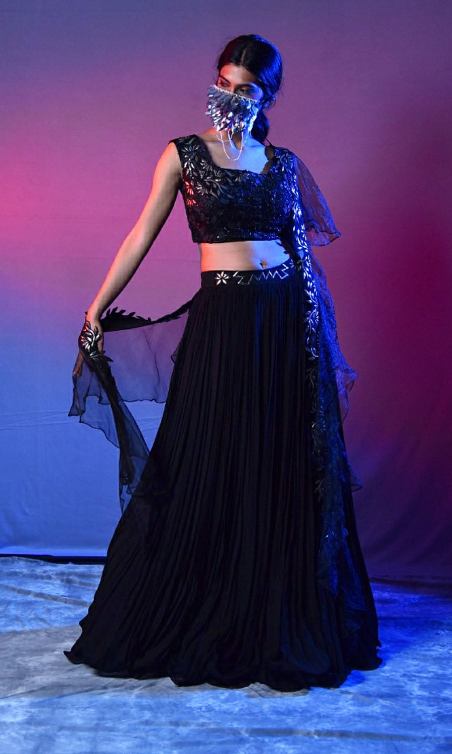 Black leather lehenga