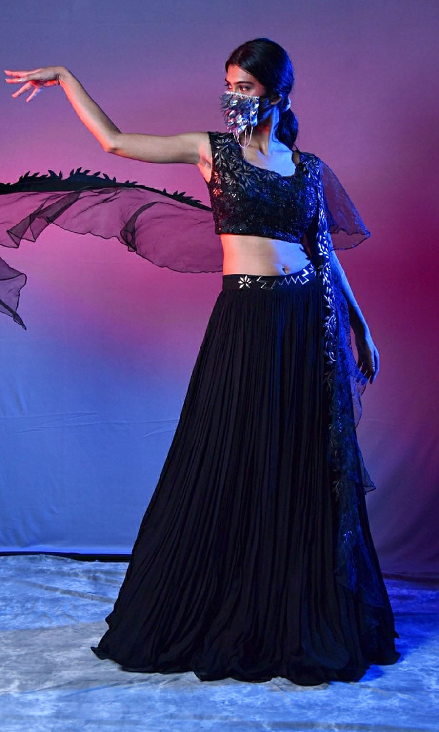 Black leather lehenga