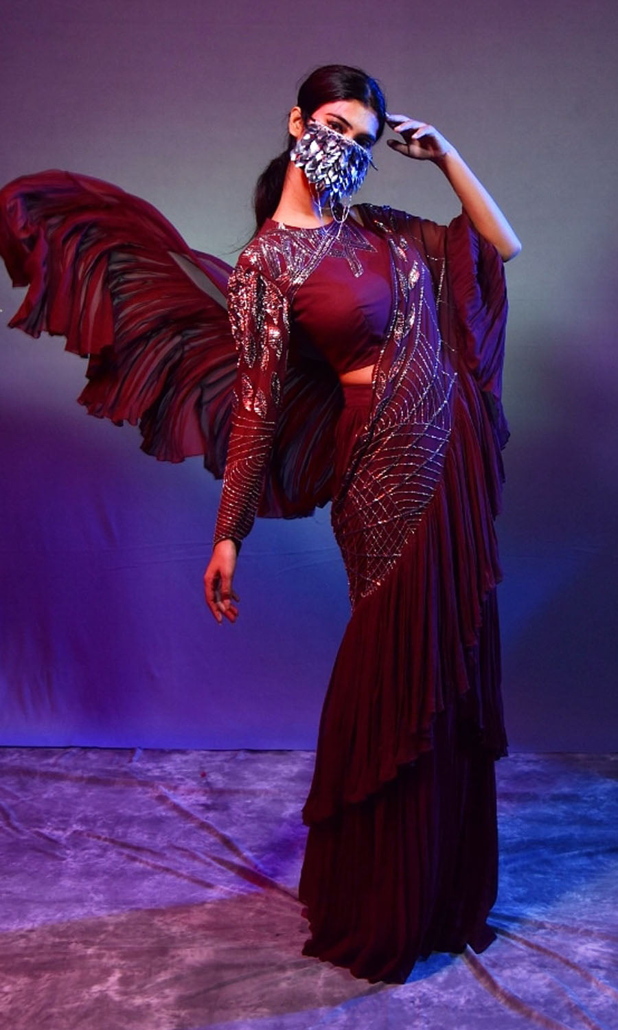 Chocolate brown drape saree