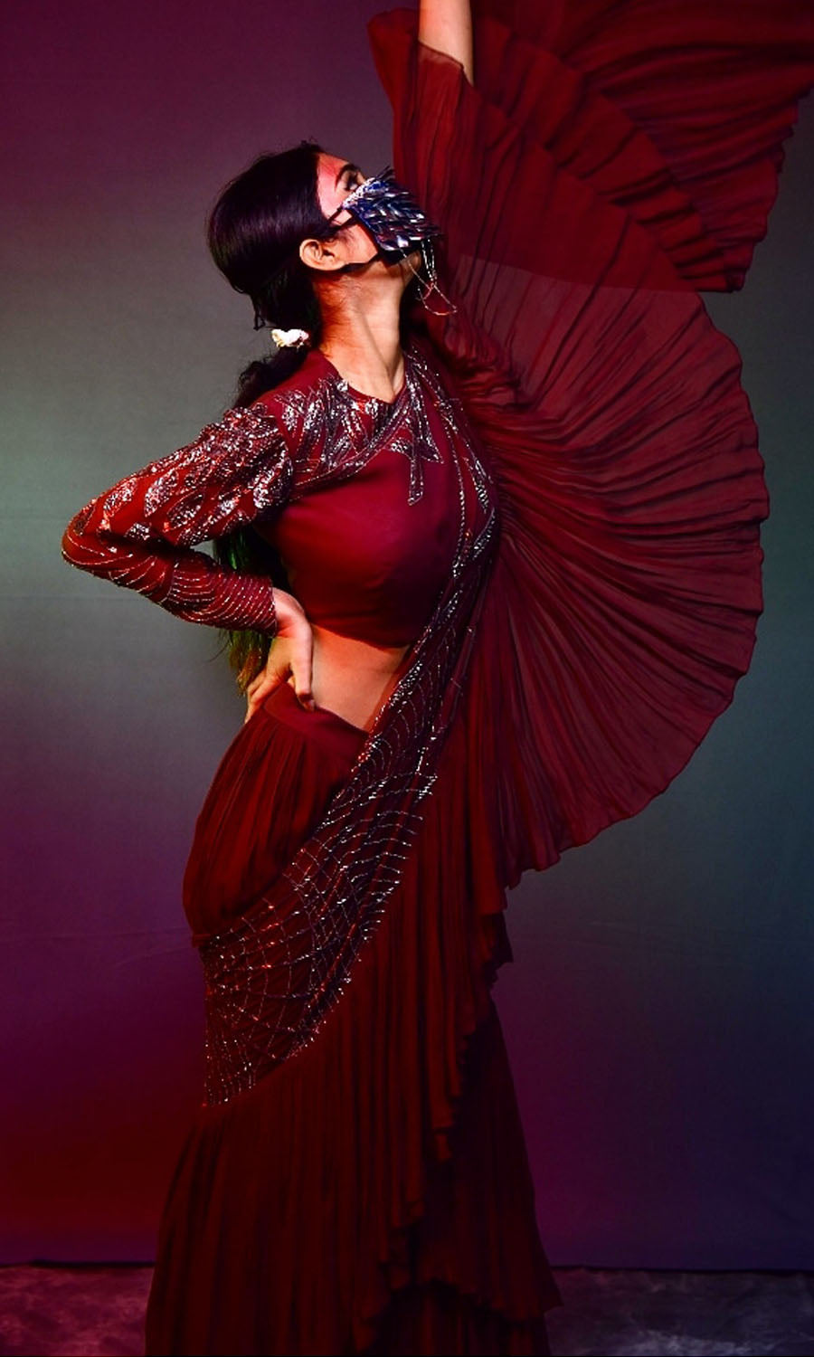 Chocolate brown drape saree